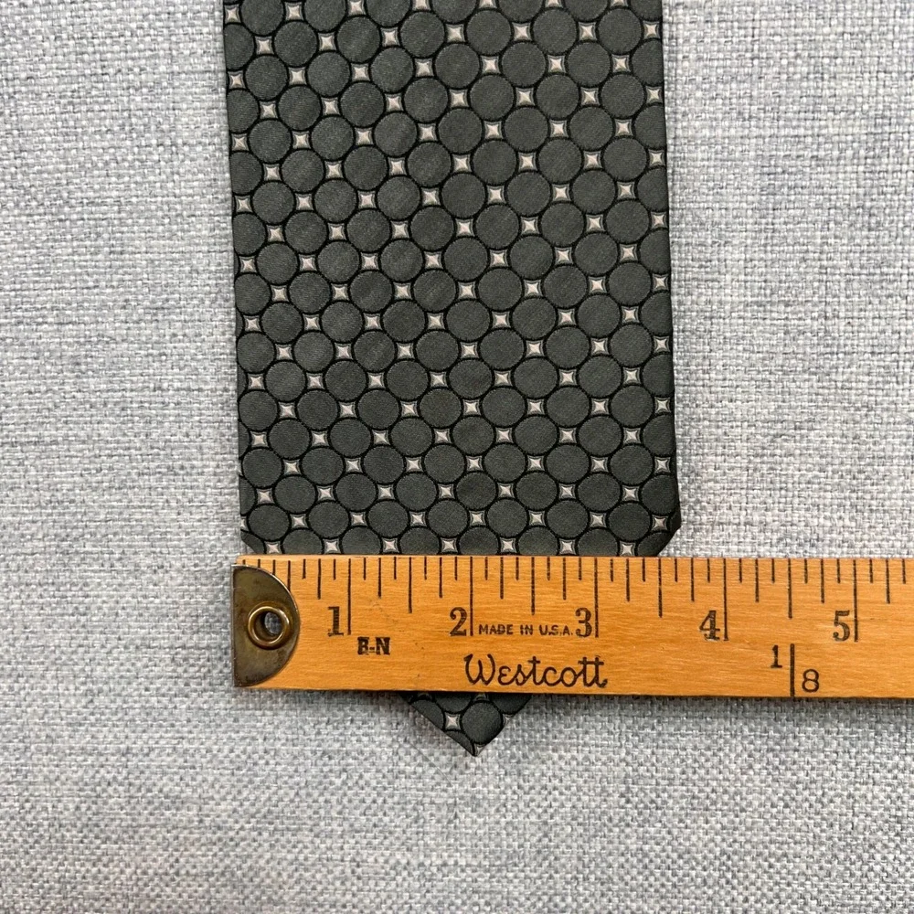 VTG Y2K Tommy Hilfiger Silk Geometric Dot Tie Men Silver Green Minimalist Formal